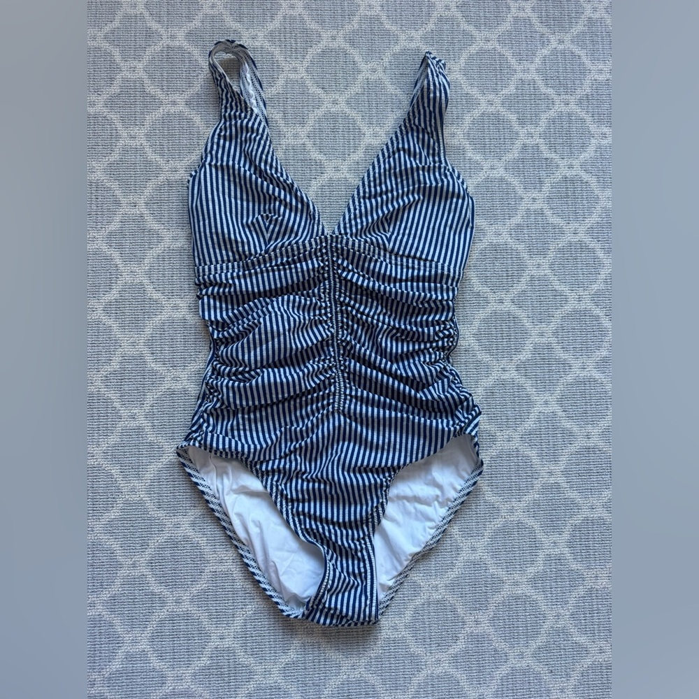 Karla Colletto Nautical Striped One Piece Swimsuit